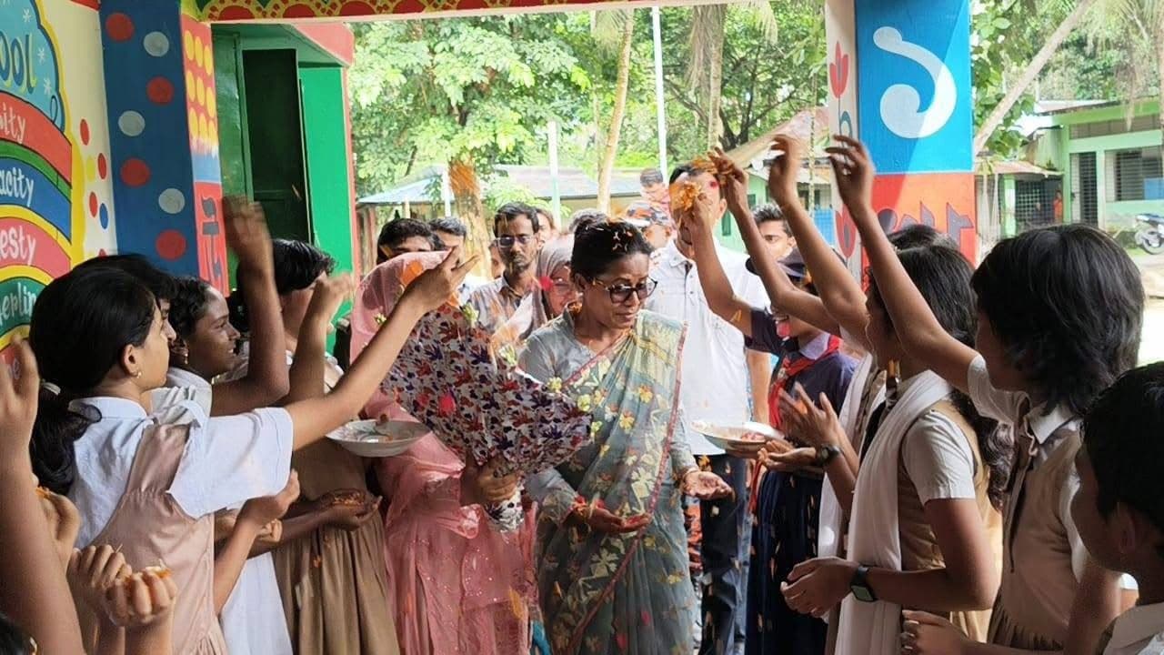 Welcomed by students during a school visit